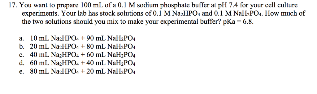 Solved You want to prepare 100 mL of a 0.1 M sodium | Chegg.com