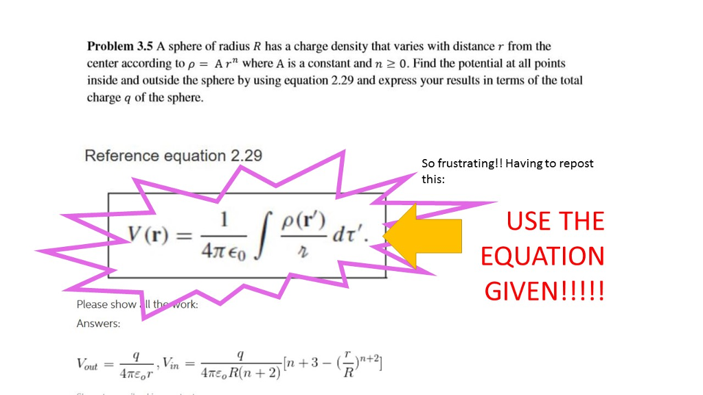 Solved Problem 3.5 A sphere of radius R has a charge density | Chegg.com