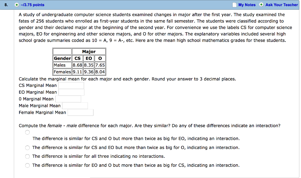 Solved A study of undergraduate computer science students | Chegg.com