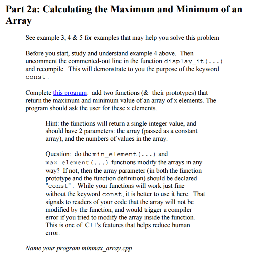 Solved Part 2a: Calculating the Maximum and Minimum of an | Chegg.com