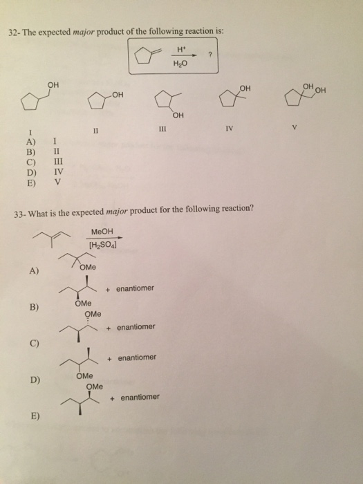 Solved The Expected Major Product Of The Following Reaction