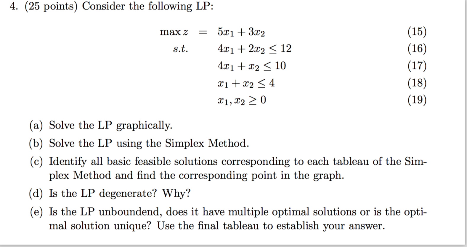 Solved Consider The Following Lp Max Z 5x 1 3x 2