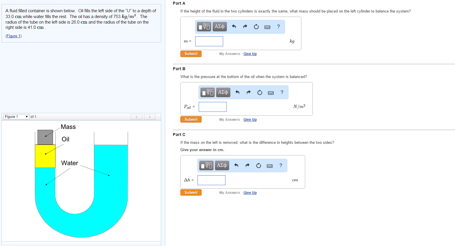 Solved A fluid filled container is shown below. Oil fills