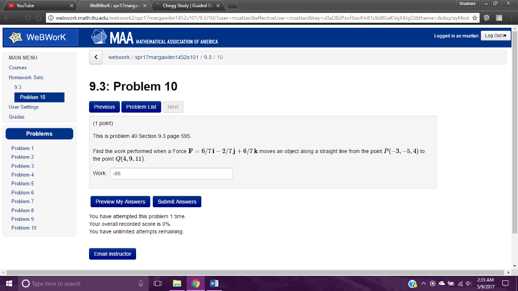 Solved Find the work performed when a Force F = 6/7 i - 2/7 | Chegg.com