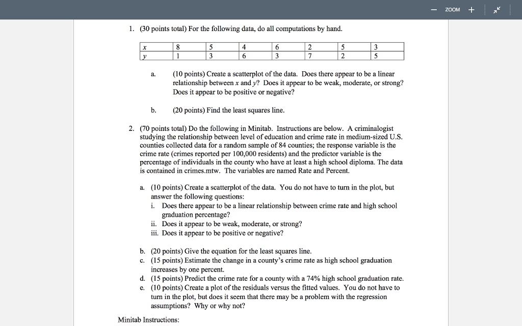 Solved 1. (30 points total) For the following data, do all | Chegg.com