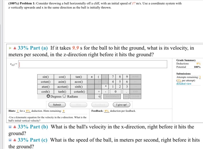 Solved Consider throwing a ball horizontally off a cliff,