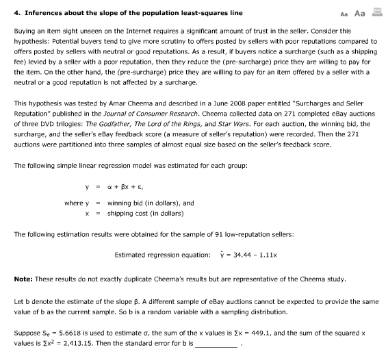 Solved 4. Inferences about the slope of the population | Chegg.com