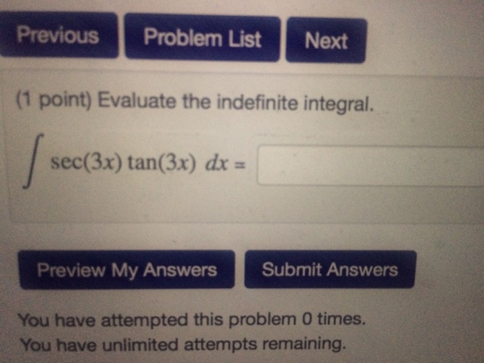 Solved Evaluate The Indefinite Integral Integral Sec 3x