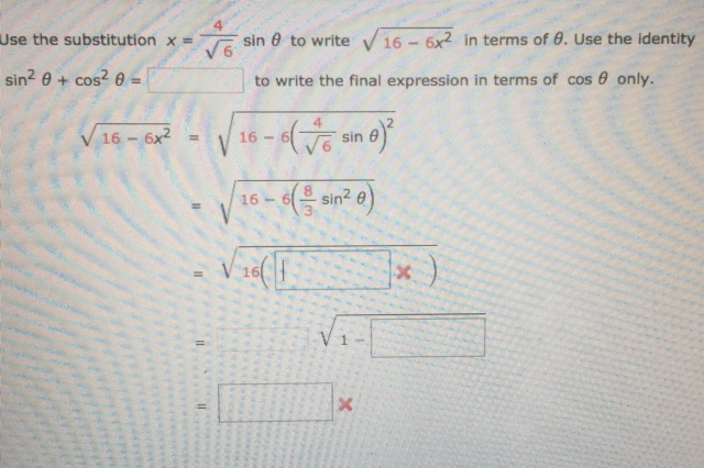 Solved Use the substitution x 4/Squareroot 6 sin2 theta + | Chegg.com