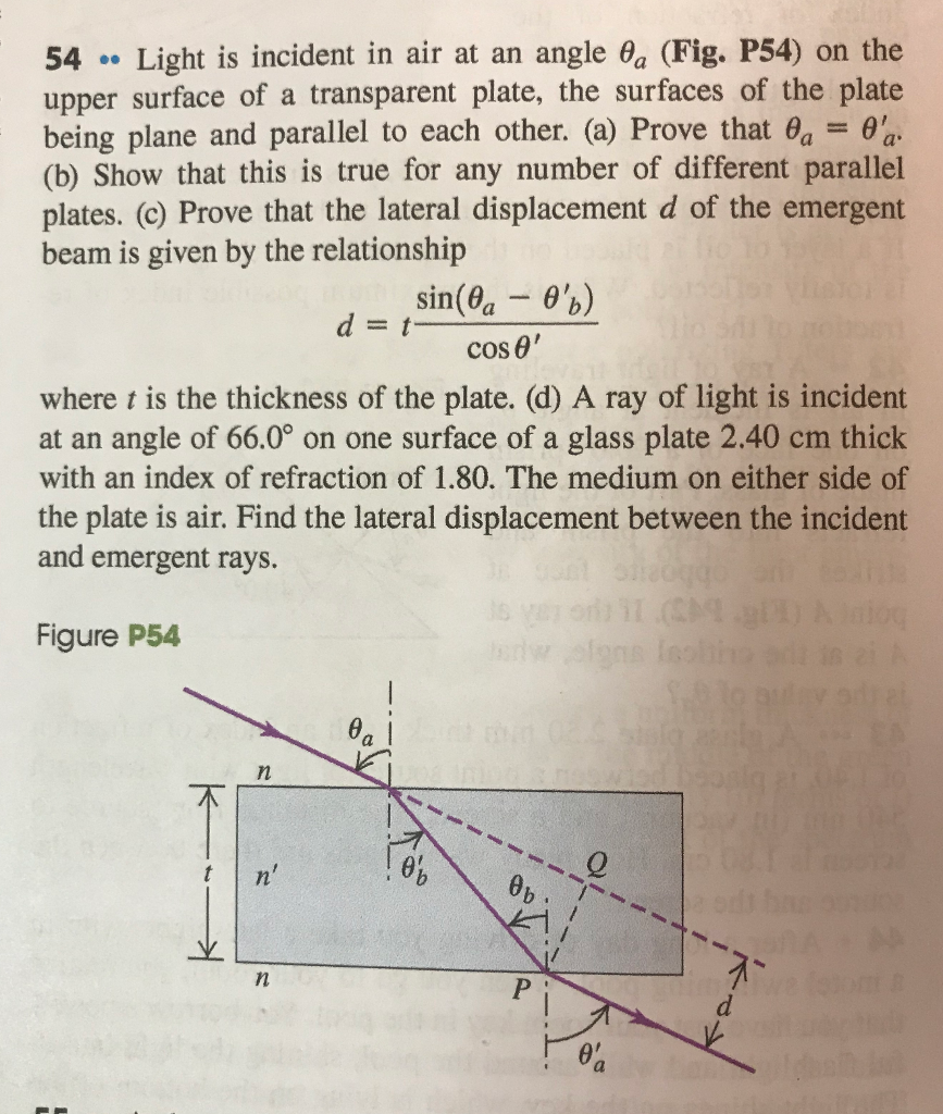 Solved 54 .. Light is incident in air at an angle θ。 (Fig. | Chegg.com