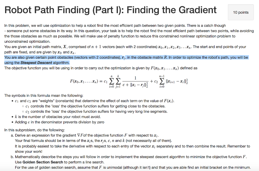Robot Path Finding (Part l): Finding the Gradient to | Chegg.com