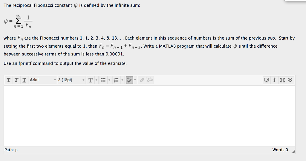 Solved The reciprocal Fibonacci constant psi is defined by | Chegg.com