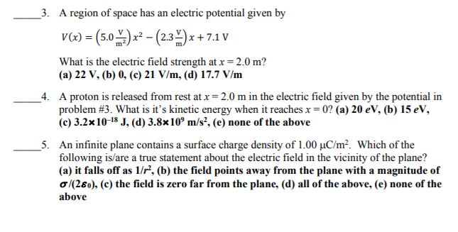 Solved 3. A region of space has an electric potential given | Chegg.com
