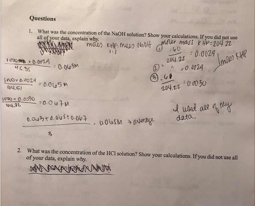 Solved What is the concentration of the HCl solution? I