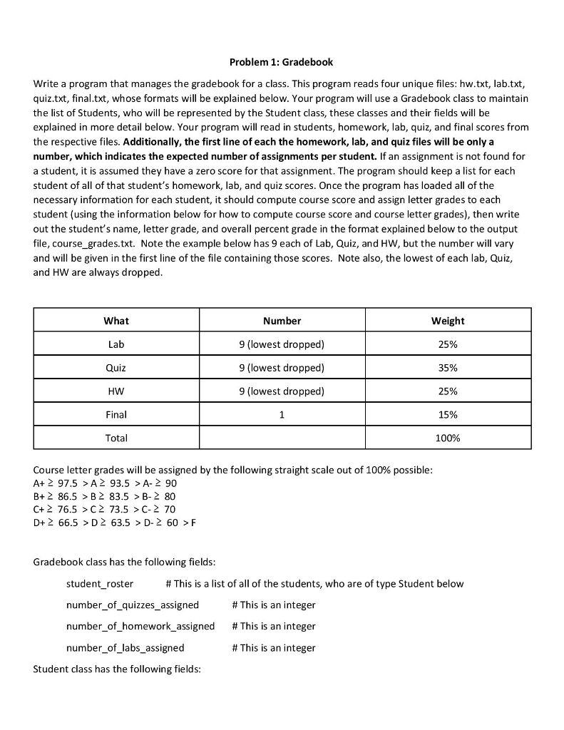 Problem 1: Gradebook Write a program that manages the | Chegg.com