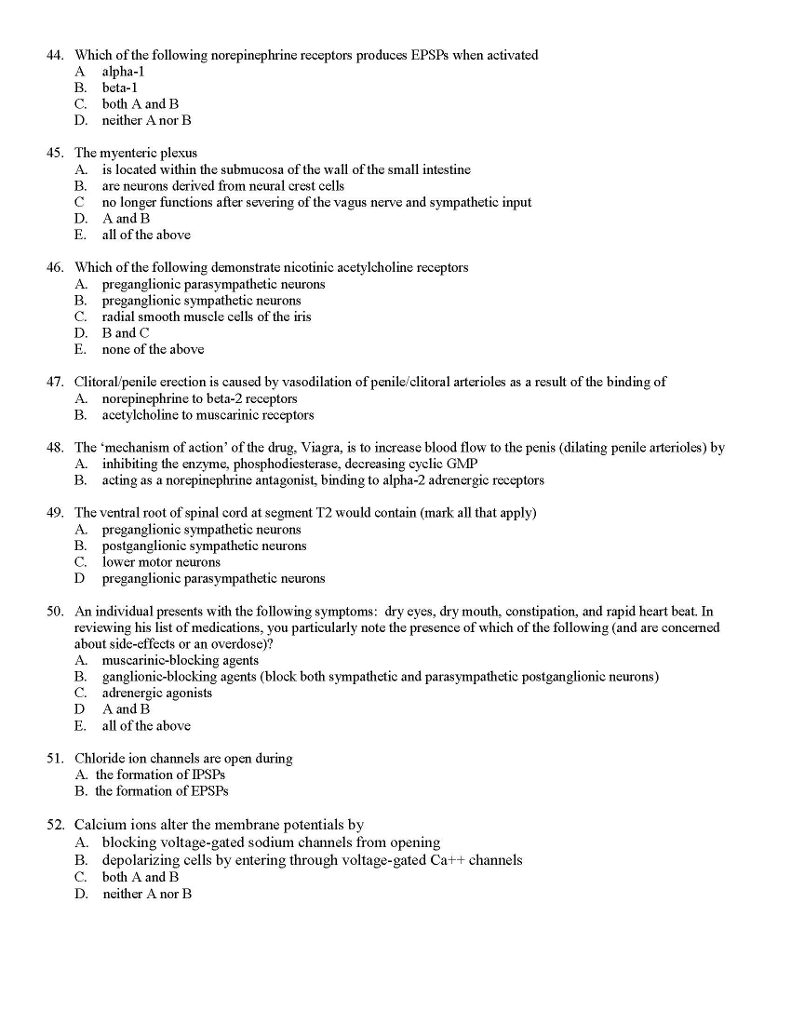 Solved Which of the following norepinephrine receptors | Chegg.com