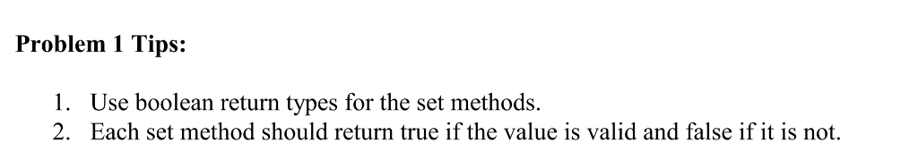Solved Problem 1 Write and modify the set methods in class | Chegg.com