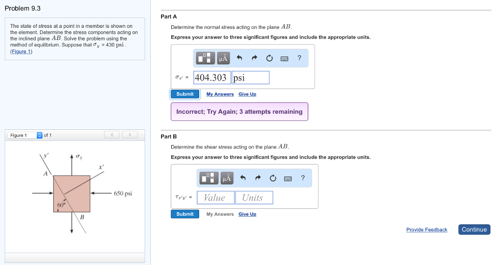 Solved Problem 9.3 Part A The state of stress at a point in | Chegg.com