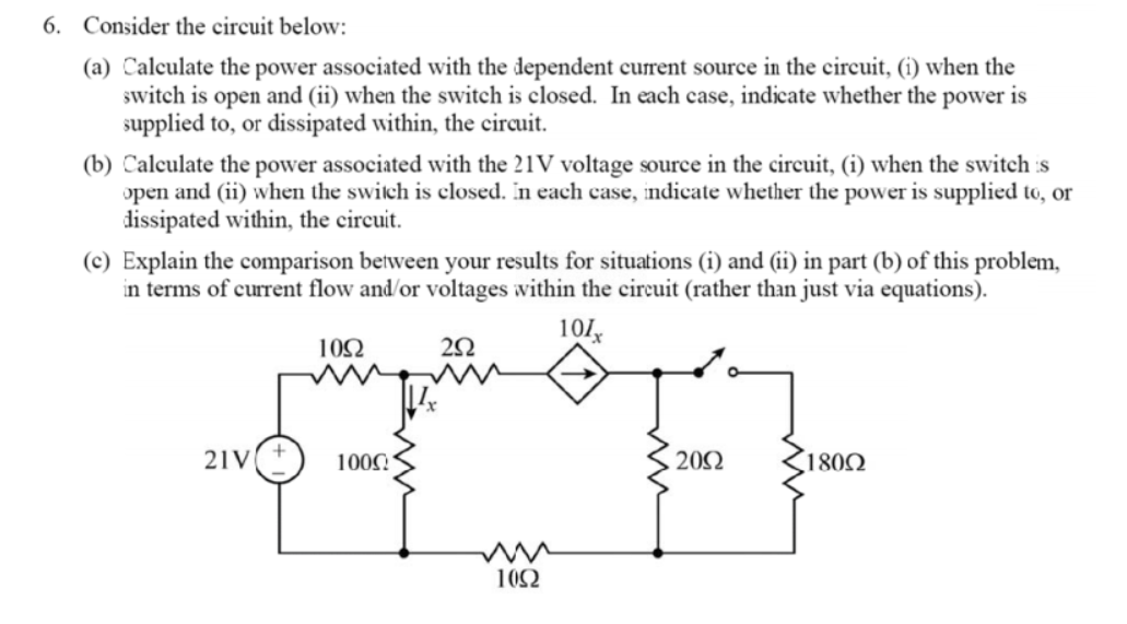 Solved Consider the circuit below: Calculate the power | Chegg.com