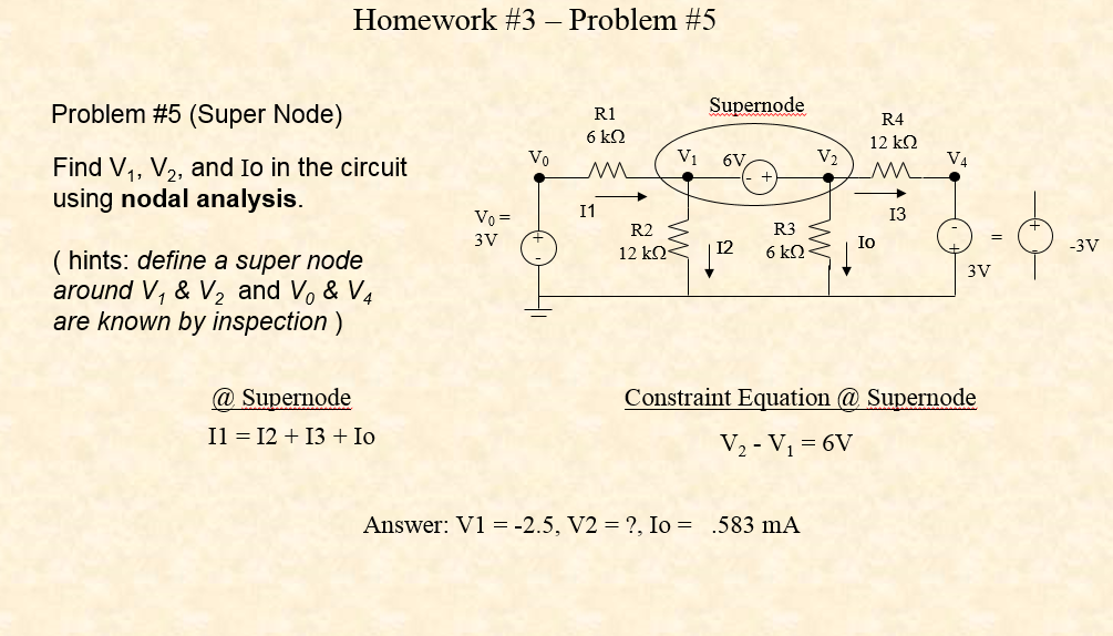 Solved Homework #3-Problem #5 Supernode Problem #5 (Super | Chegg.com