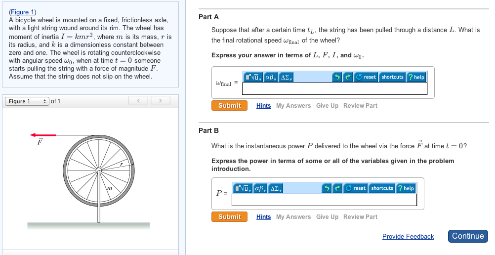 A bicycle wheel is mounted on a fixed, frictionless