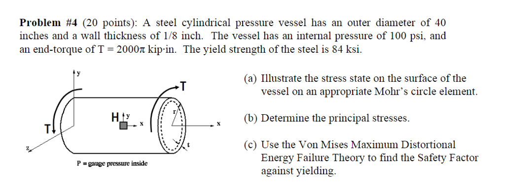 Solved Problem #4 (20 points): A steel cylindrical pressure | Chegg.com