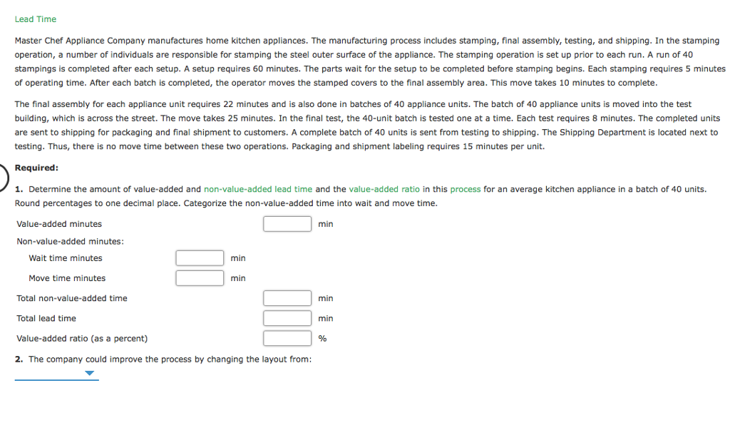 Solved Master Chef Appliance Company manufactures home