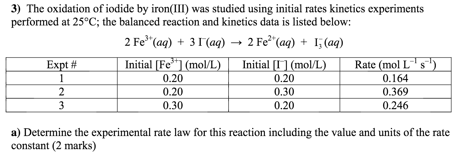 Solved 3) The oxidation of iodide by iron(III) was studied