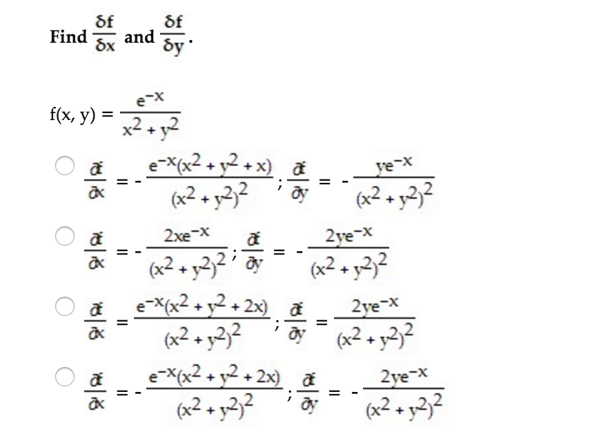 Solved Find deltaf/deltax and deltaf/deltay. f (x, y) | Chegg.com