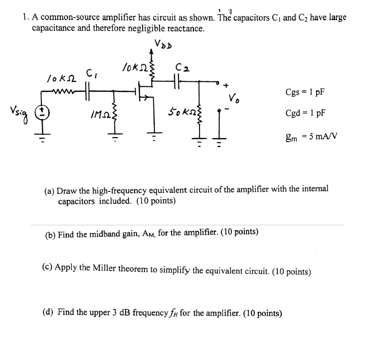 Solved A Common-source Amplifier Has Circuit As Shown. The 