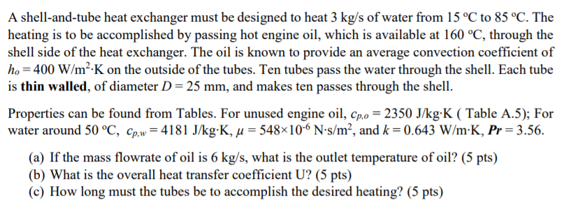 Solved A shell-and-tube heat exchanger must be designed to | Chegg.com