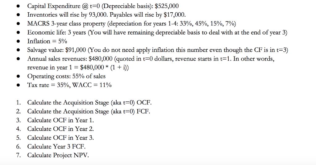 Solved Capital Expenditure T 0 Depreciable Basis Chegg