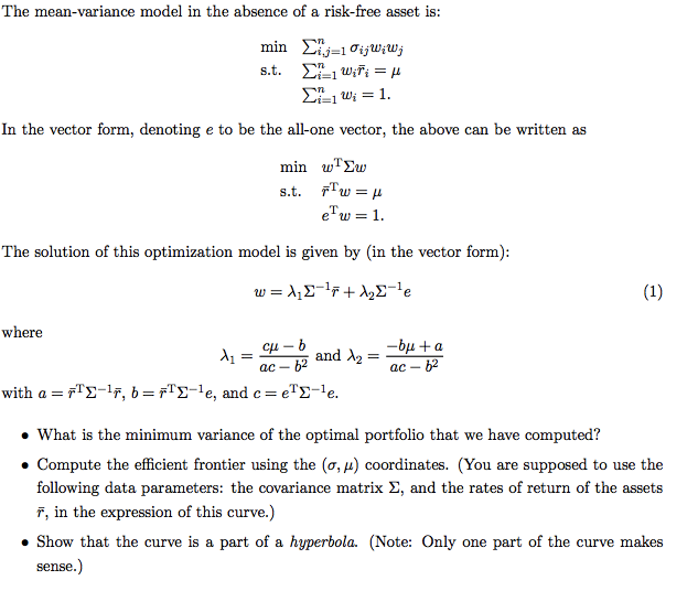 the-mean-variance-model-in-the-absence-of-a-risk-free-chegg