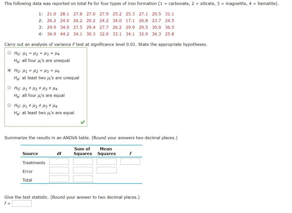 Solved The following data was reported on total Fe for four | Chegg.com