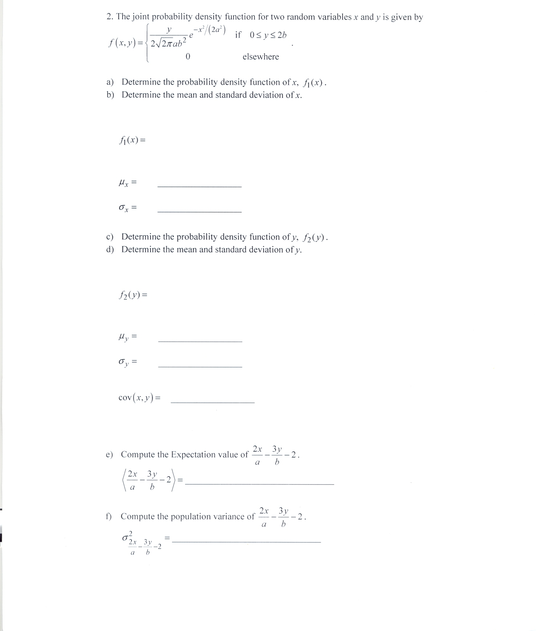 Solved The joint probability density function for two random | Chegg.com