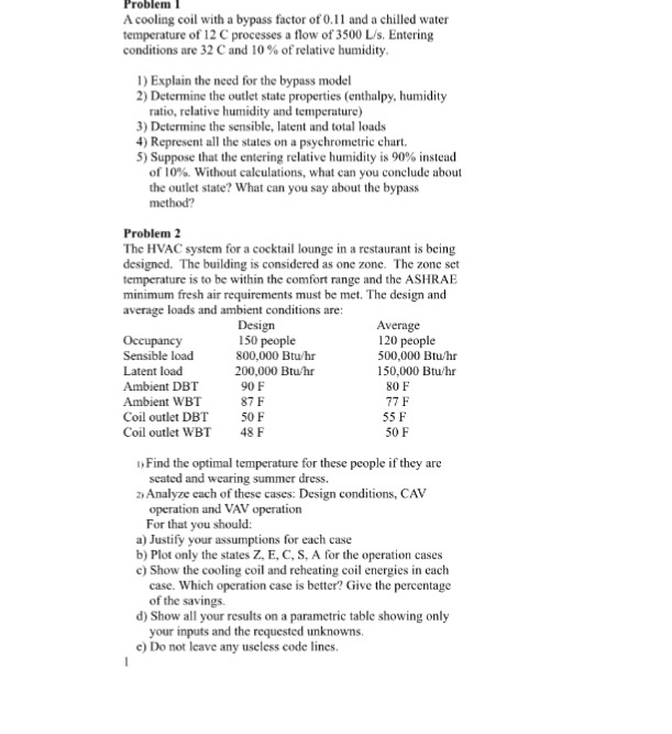 Solved A cooling coil with a bypass factor of 0.11 and a