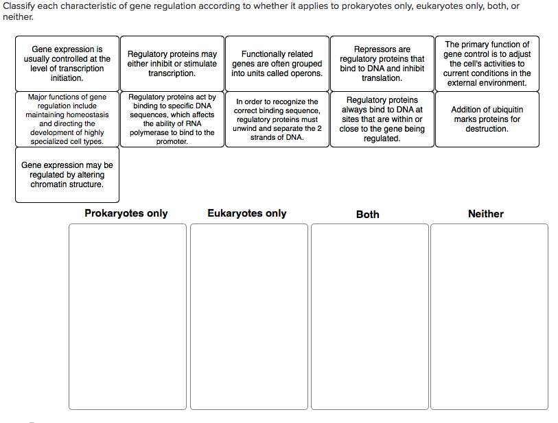 Solved Classify each characteristic of gene regulation | Chegg.com