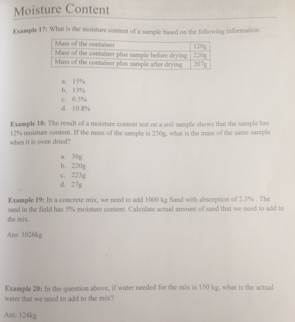 Solved Moisture Content Example 17 What is the moisture