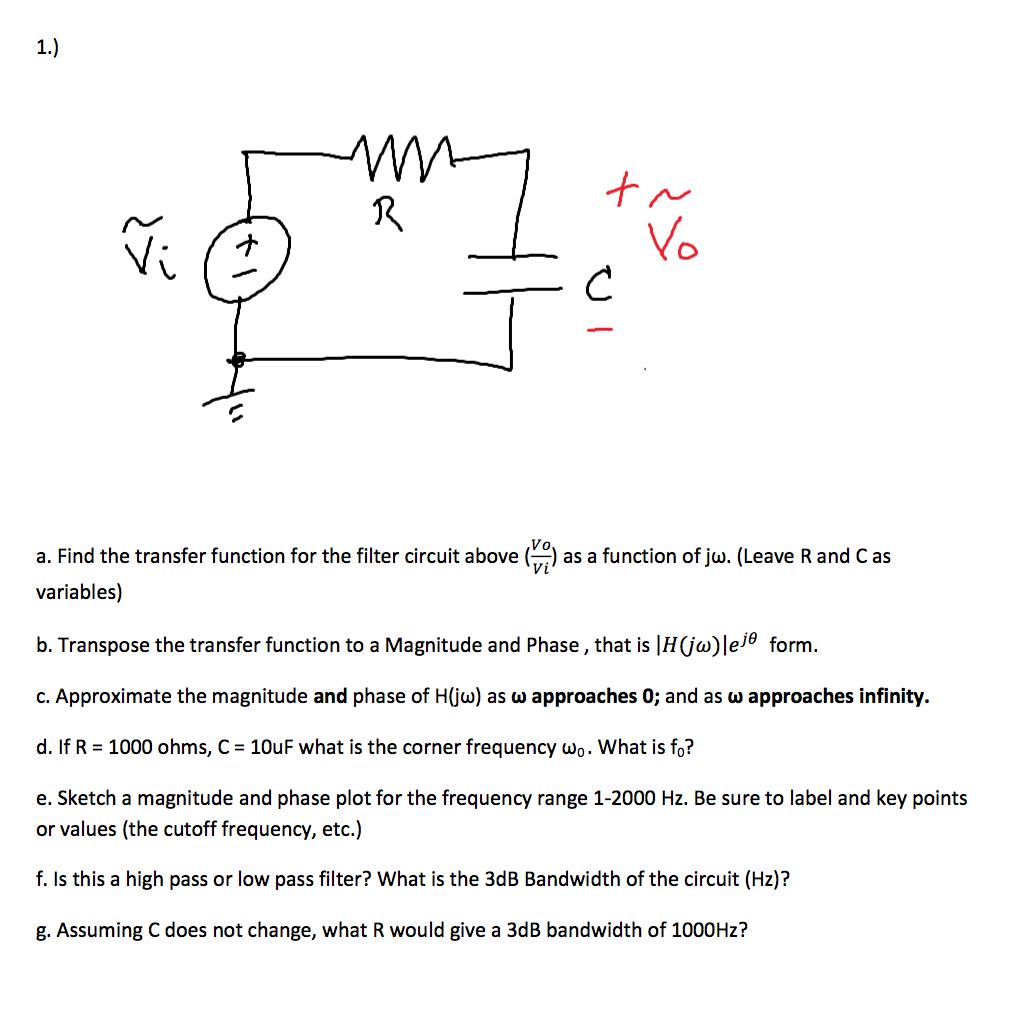 Solved Find the transfer function for the filter circuit