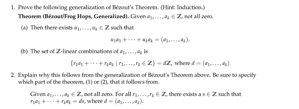 Solved 1. Prove The Following Generalization Of Bézout's | Chegg.com