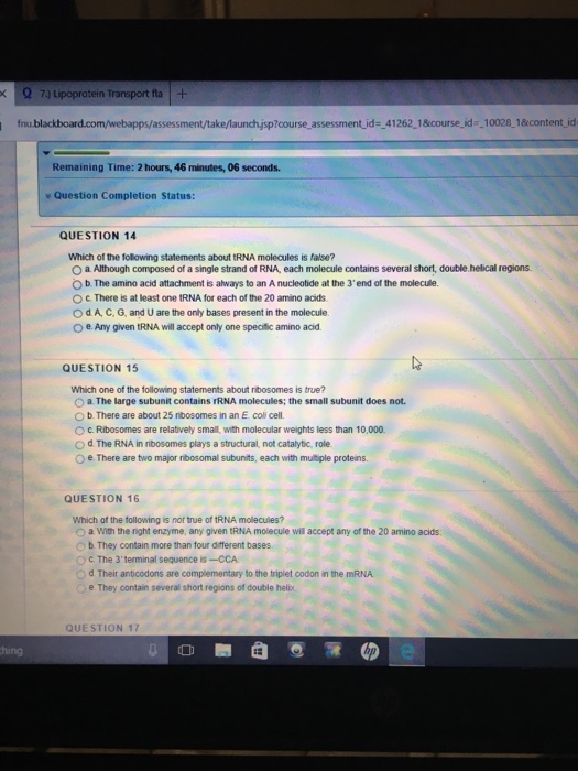 Solved Which of the following statements about tRNA