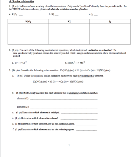 Solved chio redoxrelsnonskips 1. (3 pts) lodine can have a | Chegg.com