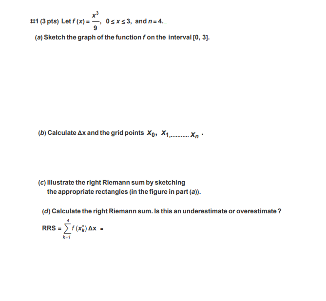 Solved 1 (3 pts) Let f (x),。SX 3, and n = 4. (a) Sketch
