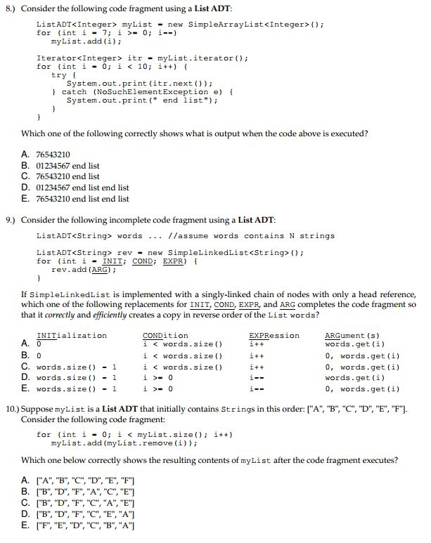 Solved Consider The Following Code Fragment Using A List | Chegg.com