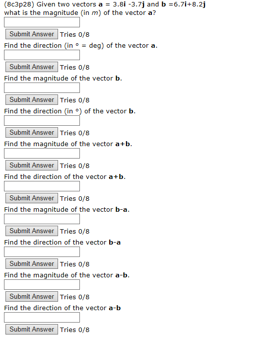Solved (8c3p28) Given two vectors a 3.8.-3.7] and b | Chegg.com