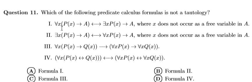 Solved Question 11. Which of the following predicate | Chegg.com