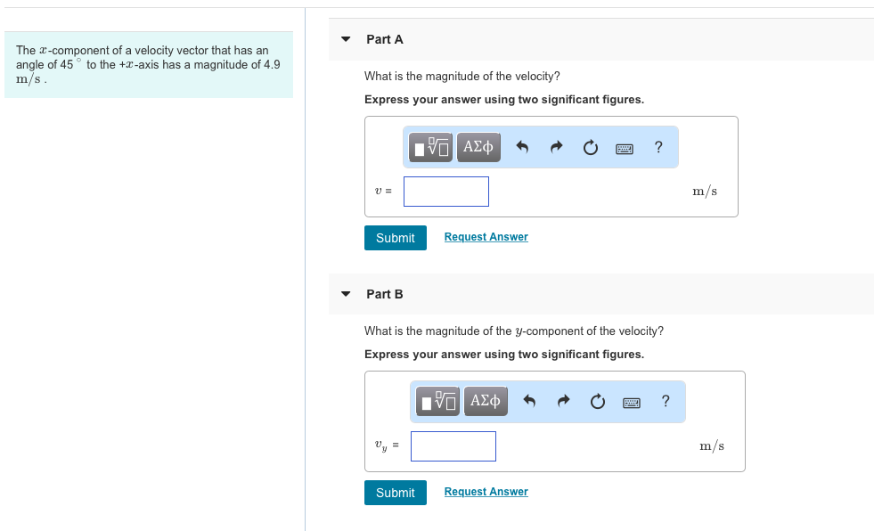Solved The x- component of a velocity vector that has an | Chegg.com