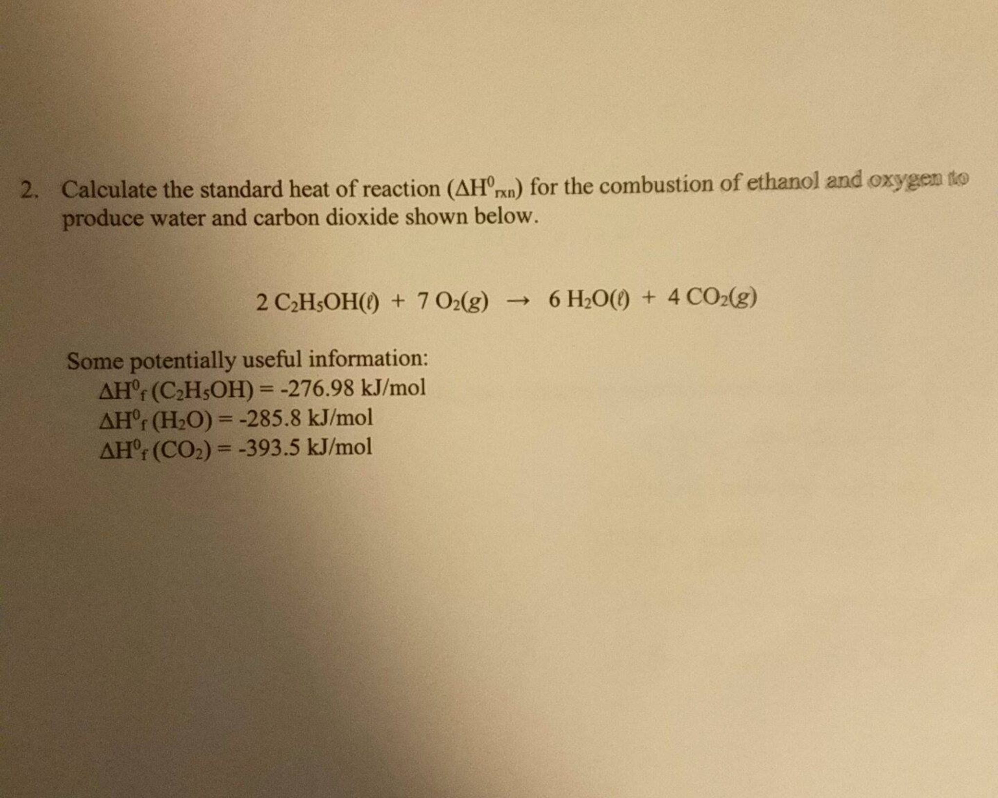 Solved Calculate the standard heat of reaction (delta K