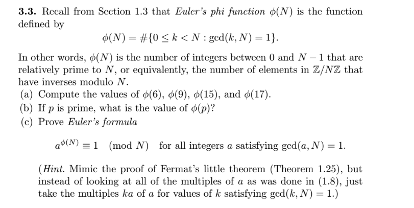 Solved Recall From Section 1.3 That Euler's Phi Function Phi | Chegg.com