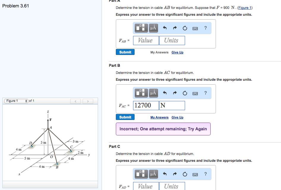 Solved Determine the tension in cable AB for equilibrium. | Chegg.com